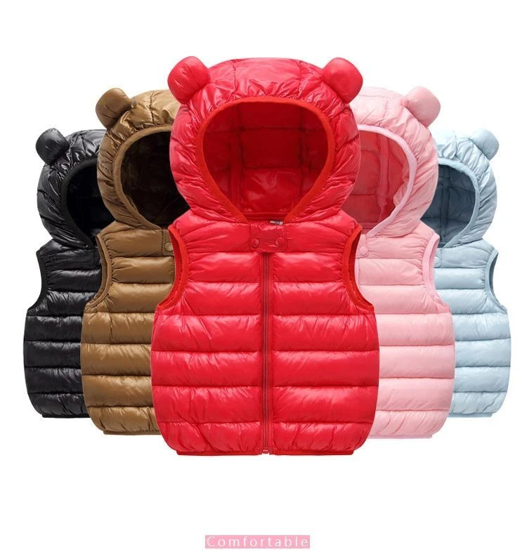 Autumn Children Warm Down Vest Baby Cotton Waistcoat Kids Outerwear Vest Children Clothing Boys Girls Hooded Jackets Vest