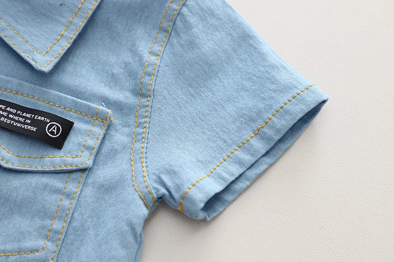 Summer new shirt 2024 boys lapel short-sleeved suit kidsren's clothing kidsren's workwear casual pants shirt two-piece set
