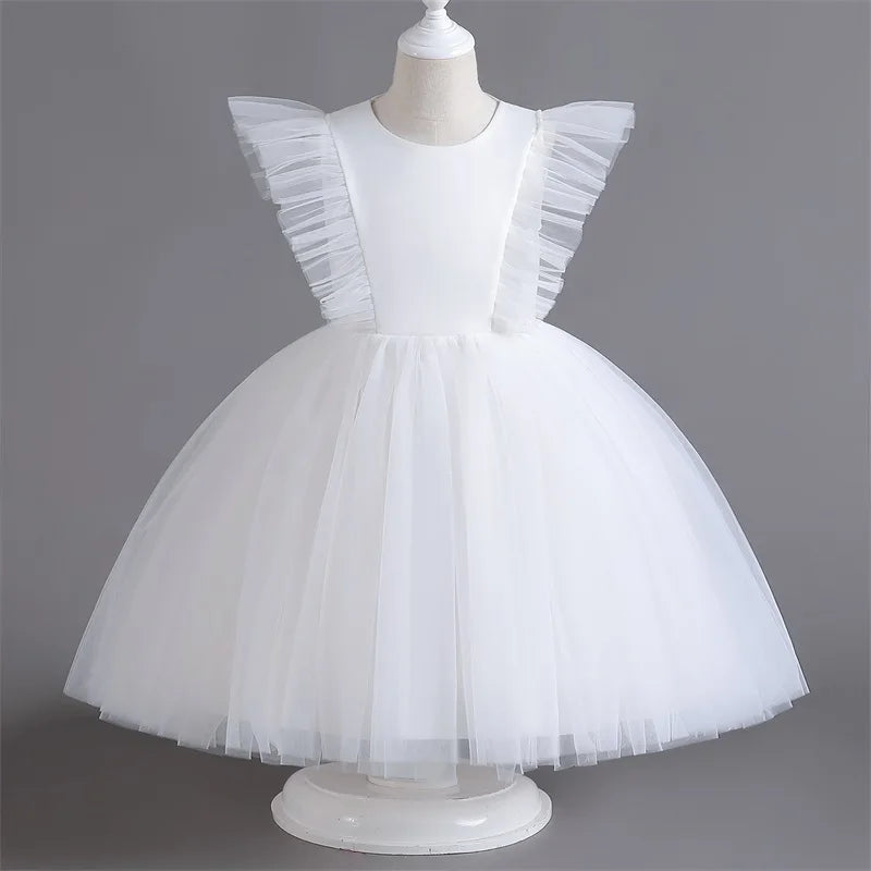 Girls White Cake Layers Dresses Kids Pull Sleeve Elegant Party Wedding Birthday Tutu Princess Vestidos Children Summer Clothes