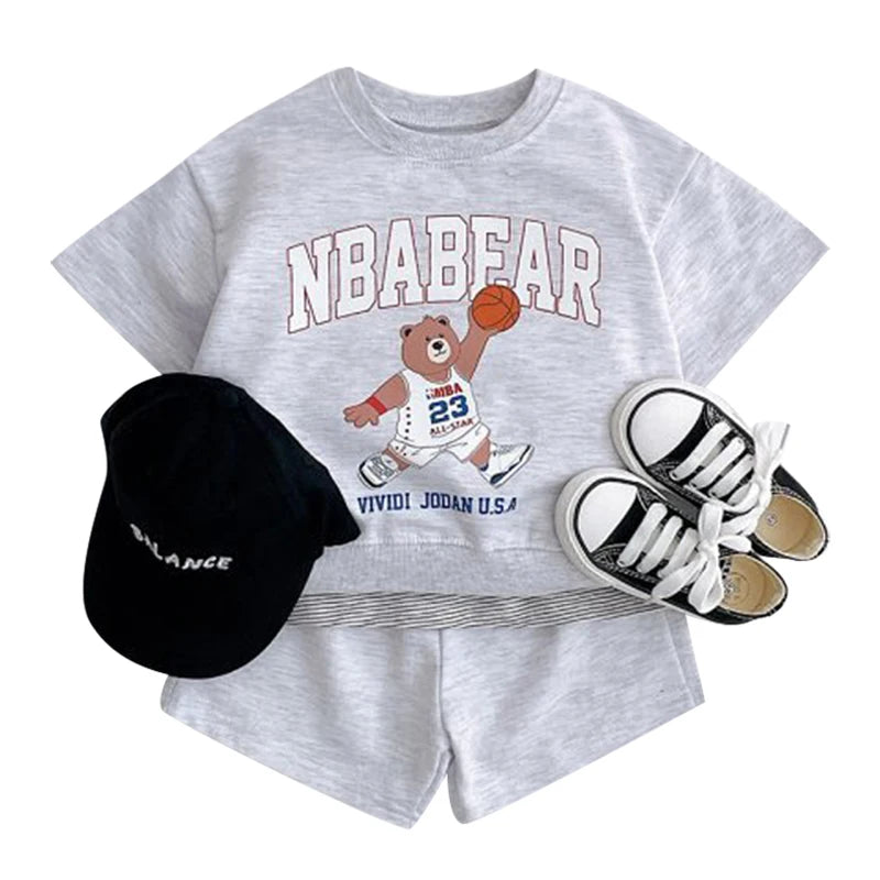 Fashion girls Toddler Baby Korea Clothing Fall Clothes Sets Baby Boys Set Kids Sports Bear Sweatshirt Pants 2Pcs 2 to 8 year