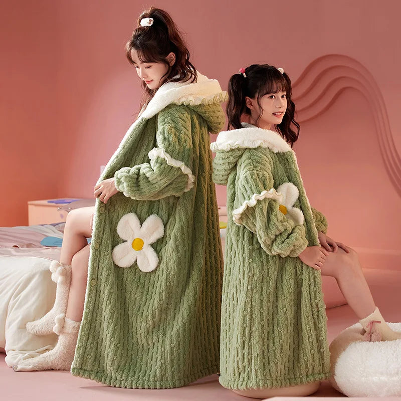 Kids Winter Bathrobe Thicken Warm Home Robe Baby Homewear Animal Dinosaur Cartoon Bathrobe For Children Hooded Gilrs Boys Robe