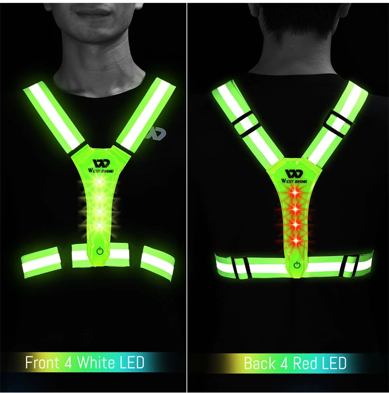 WEST BIKING Cycling Reflective Safety Vest Electric Scooter Flashing Vest USB Rechargeable LED Vest Running Jogging Fishing
