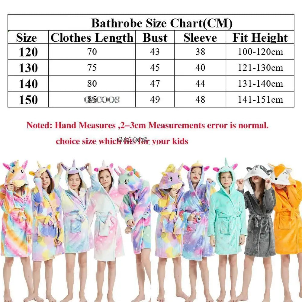 Boys Girls Hooded Bathrobe Toddler Unicorn Anime Cartoon Towel Beach Children's Sleepwear Baby Kids Bath Robes Pyjamas Nightgown
