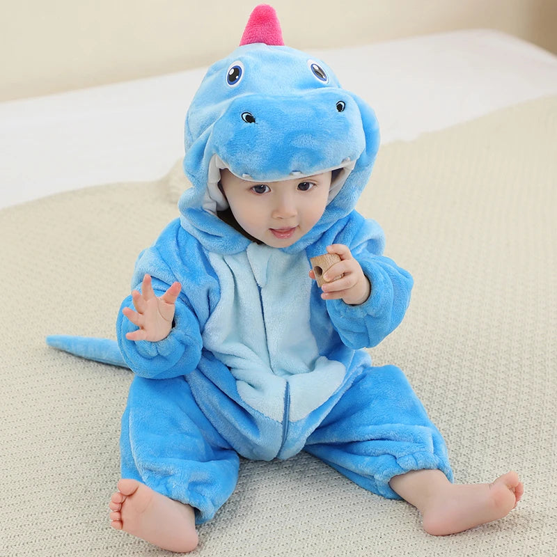 MICHLEY NEW Halloween Blue Dragon Baby Rompers Winter Costume Clothes Cartoon Jumpsuit Bodysuits Overall For Girl Boy Bebe 2-36M