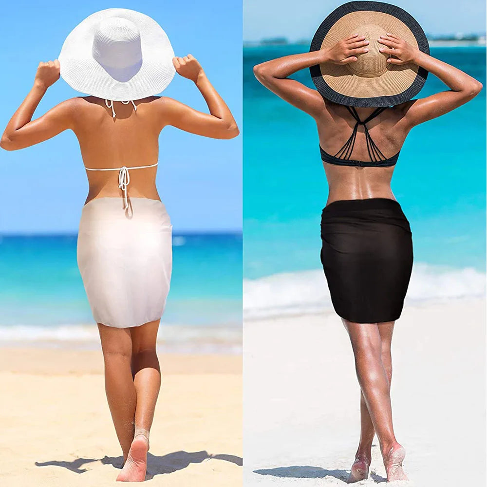 Women Chiffon Short Sarongs Ruffle Hem Bikini Cover Ups Beach Swimsuit Bathing Suit Wrap Skirt for Swimwear