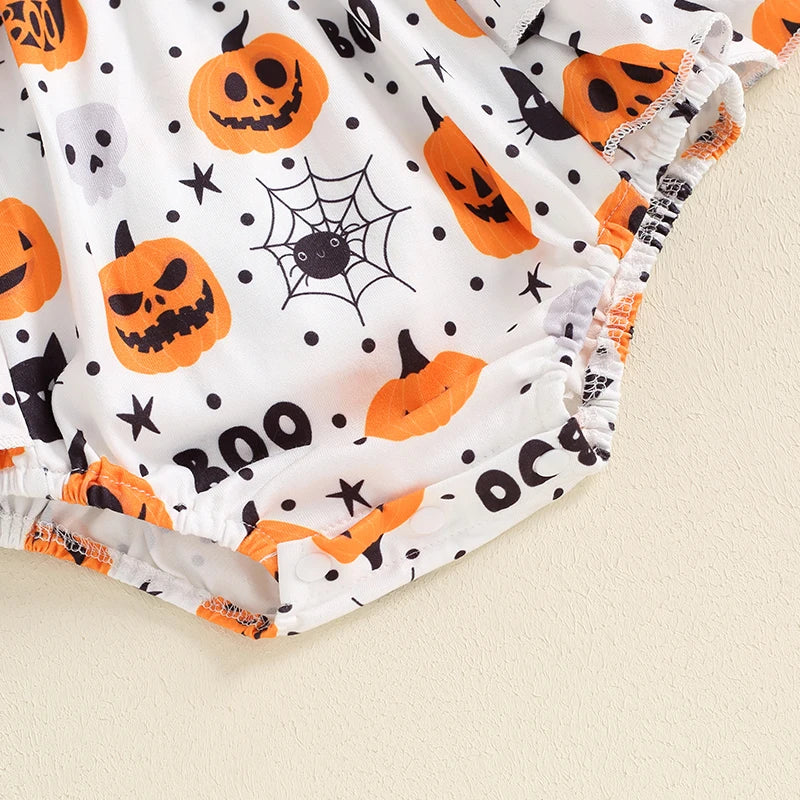 2024-05-23 Lioraitiin Baby Girls Halloween Jumpsuits Pumpkin Print Long Sleeve Romper and Cute Headband Set for Infant Outfits