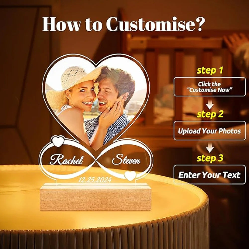 7 Colors Personalized Anniversary Couples Gifts Acrylic Heart Plaque With Photo Custom Valentine's Day Frame Birthday Gifts