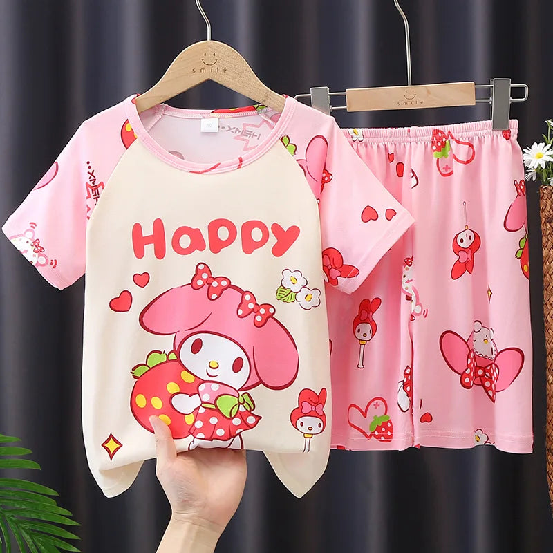 Summer Children's Pajamas Short Sleeve Girls Cartoon Old Boys Boys Home Clothes Set Pajama Sleepwear Robe Clothing Mother Kids
