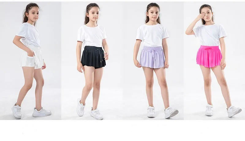 3-15 Years Girls Flowy Shorts Butterfly Shorts With Pocket 2-in-1 Athletic Running Shorts For Kids Active Workout Sports Tennis