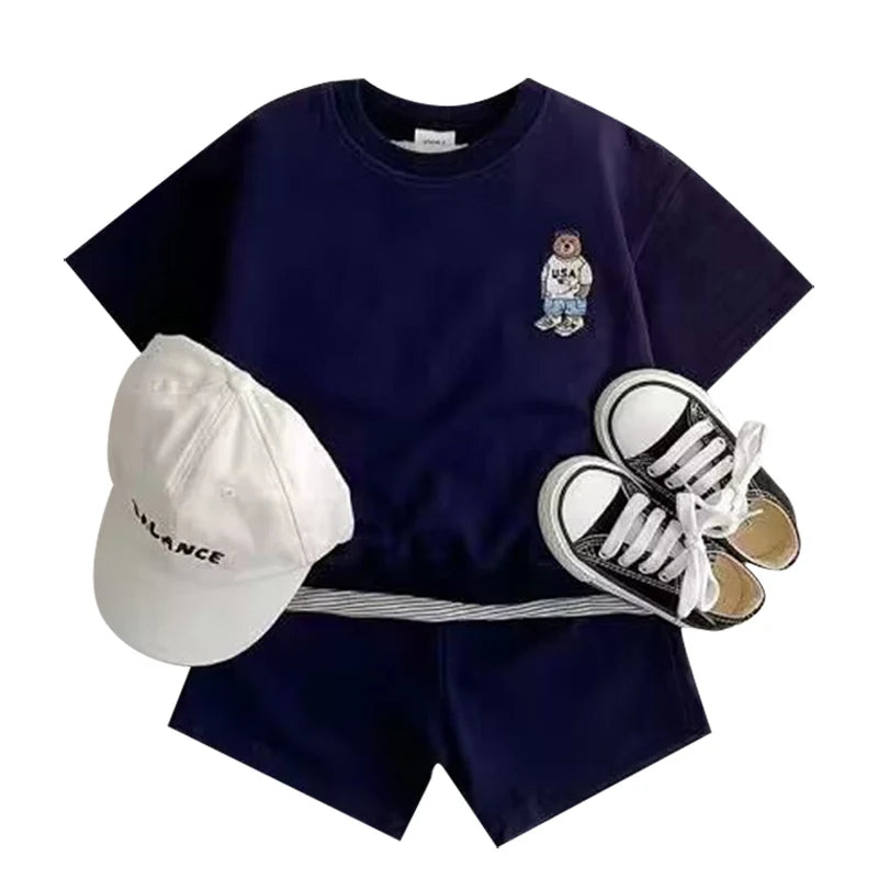 Fashion girls Toddler Baby Korea Clothing Fall Clothes Sets Baby Boys Set Kids Sports Bear Sweatshirt Pants 2Pcs 2 to 8 year