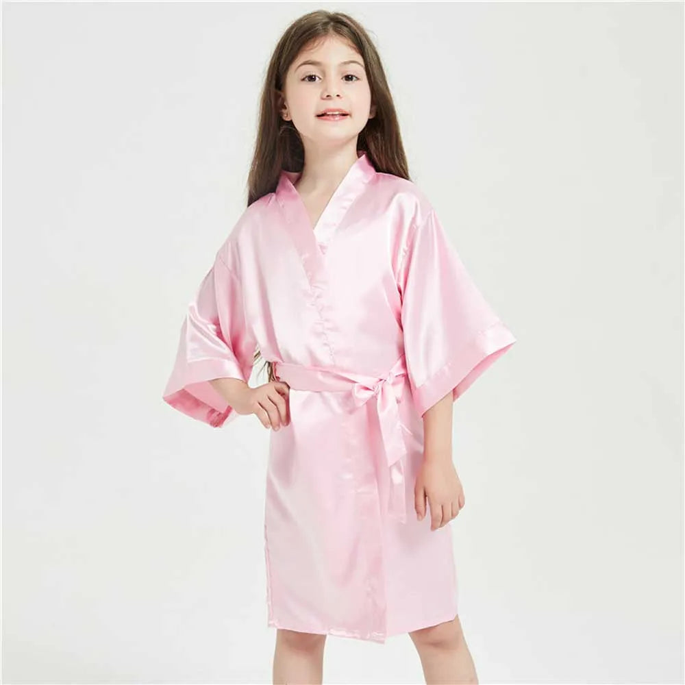 Pink Bathrobes for Girls Nightwear Satin Silk Kids Robes Summer Girl Nightgown Sleepwear Children Kimono Wedding Spa Party Dress