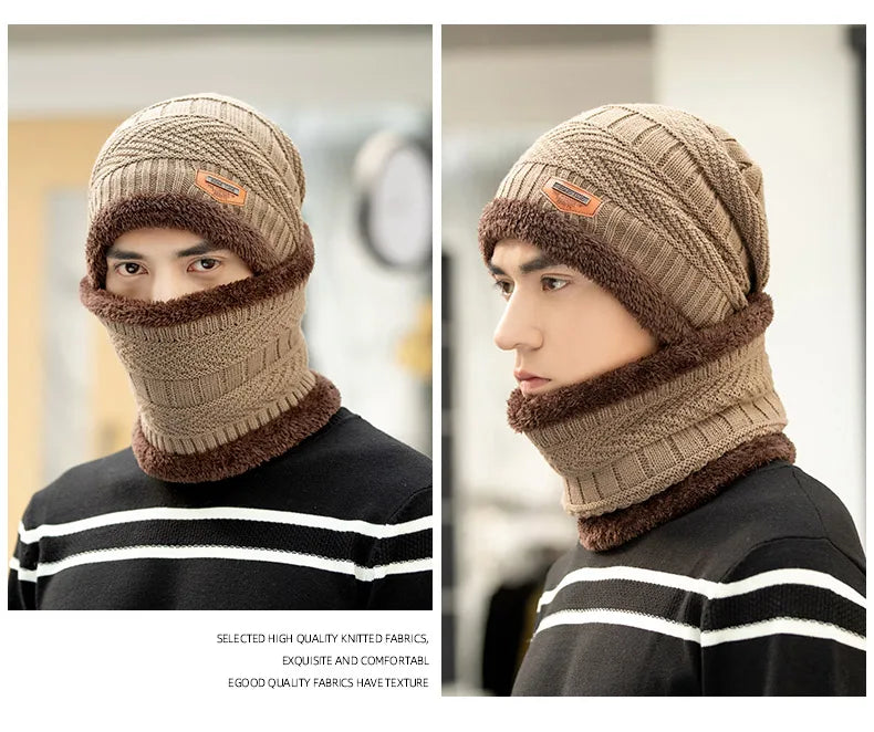 Winter Beanie Hat For Men Fleece Scarf Women Knitted Hat Warm Cap Thick Wool Neck Warmer Scarf Balaclava Mask Skullies Beanies