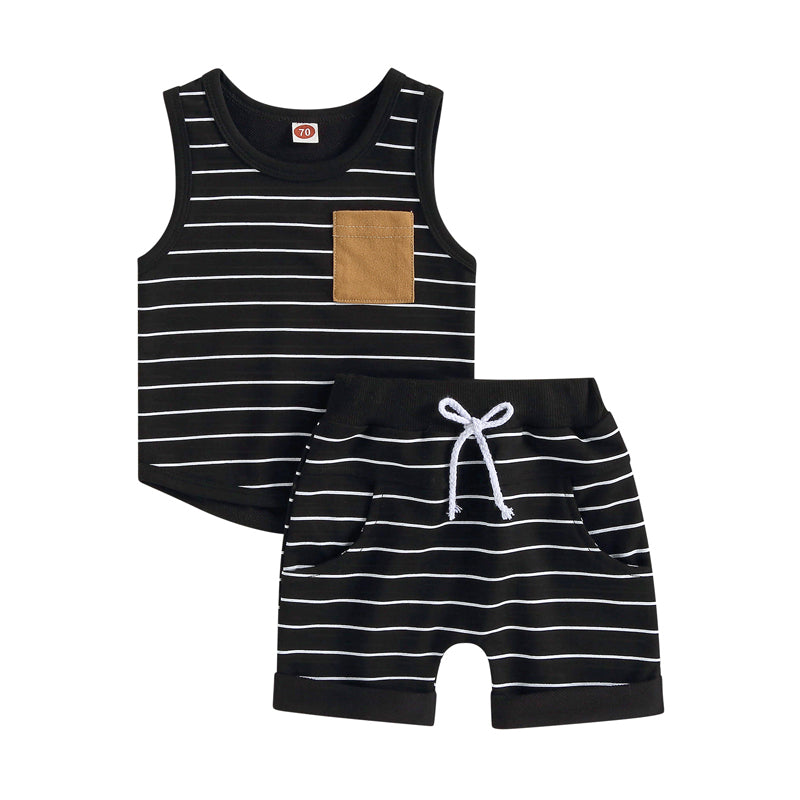 2023-03-01 Lioraitiin 0-4Years Kids Baby Boy 2Pcs Summer Outfits Striped Sleeveless Tank Tops and Stretch Shorts Pocket Set