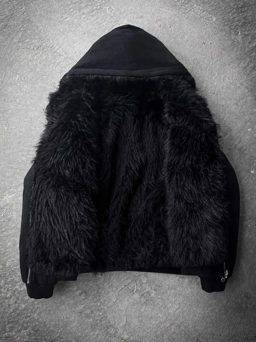 Mauroicardi Autumn Winter Oversized Thickened Warm Black Reversible Faux Fur Parka Coat Men with Hood Zipper Fluffy Jacket 2025