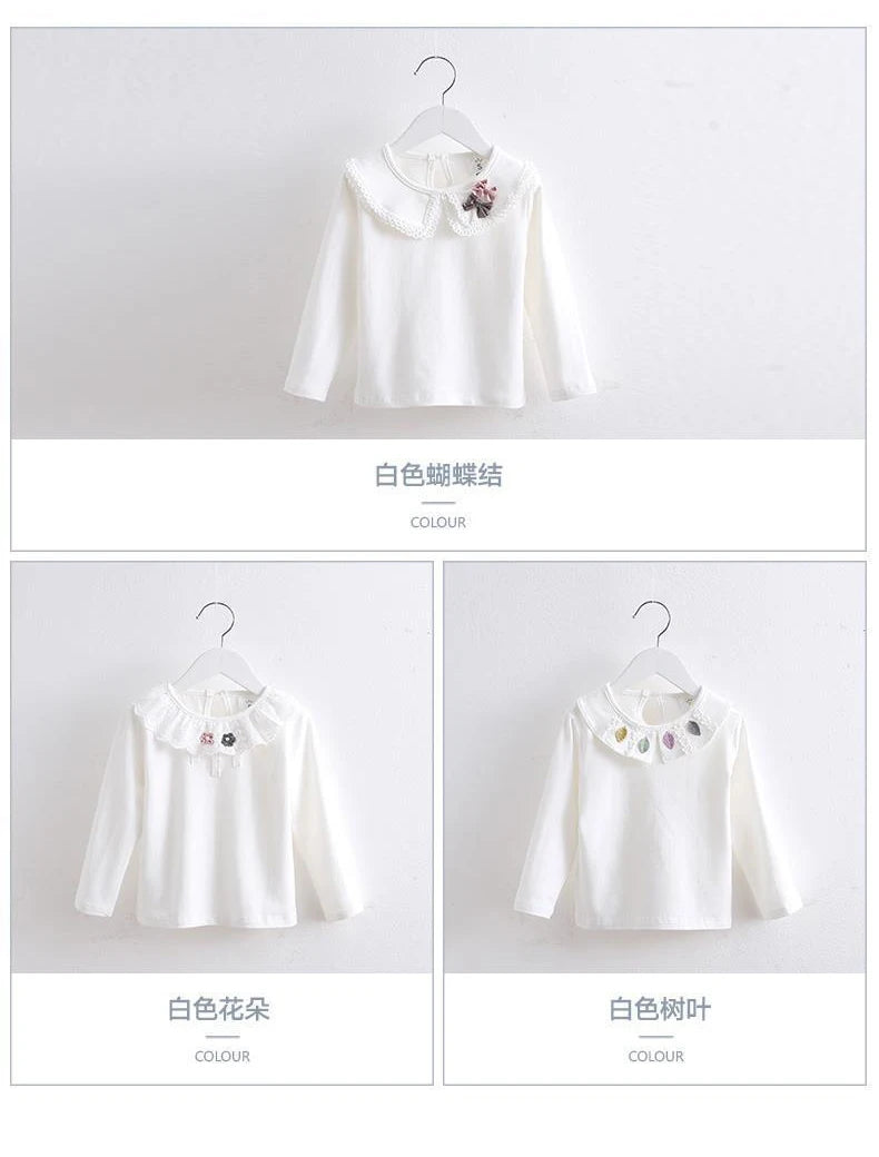 Children's Shirts School Girls White Tops Long Sleeve Lace Shirts Kids Shirt Baby Toddler Teen Casual Children Clothes