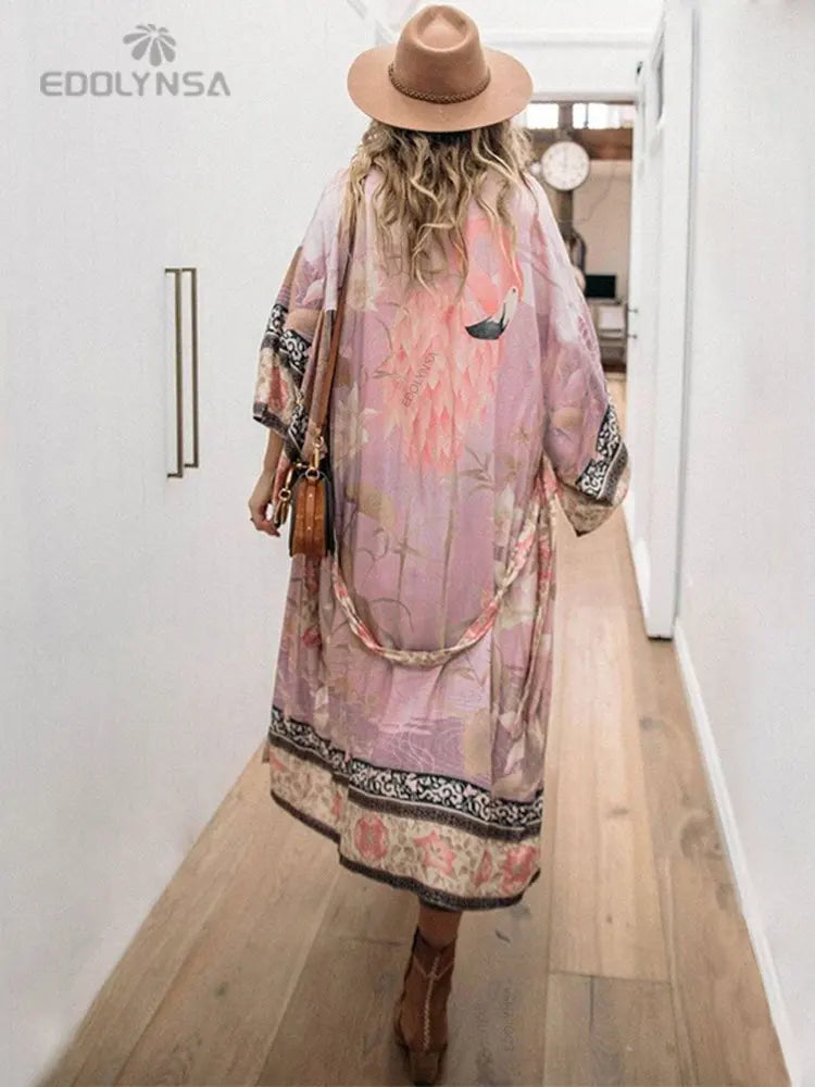 Embroidery Kaftan Beach Tunic Beach Cover up Saida de Praia Swimsuit Women Bikini cover up Pareo Sarong Beachwear Q882