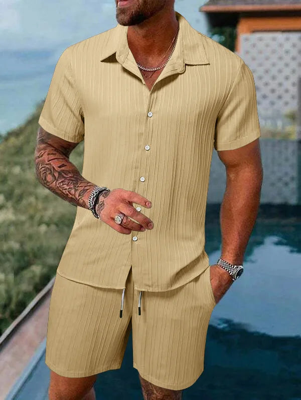 European and American Summer Hot Men's Casual Loose Beach Suit Shirt Shorts Quick Drying Breathable Vacation Style