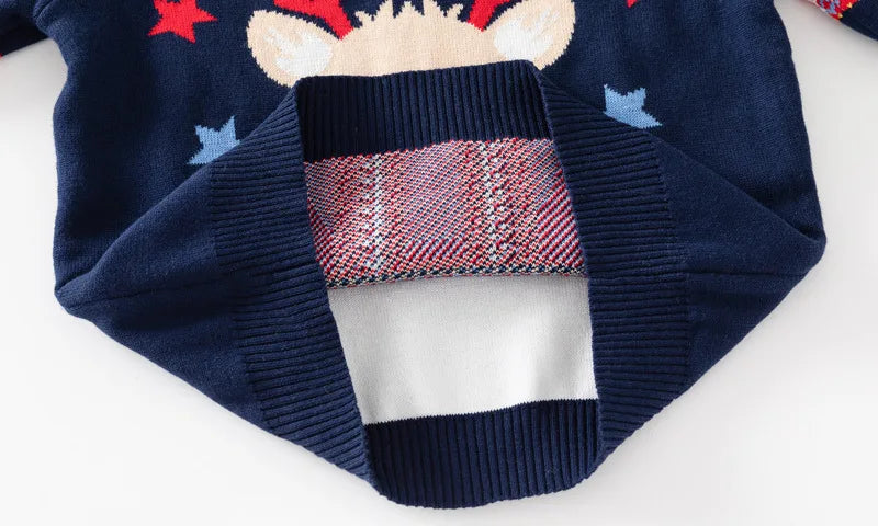 New Year Kid Sweater Long Sleeve Cartoon Print Deer Casual Loose Pullover Knitwear Baby Girl Boy Sweater Christmas Child Clothes