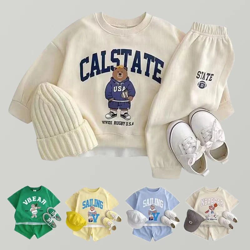 Fashion girls Toddler Baby Korea Clothing Fall Clothes Sets Baby Boys Set Kids Sports Bear Sweatshirt Pants 2Pcs 2 to 8 year