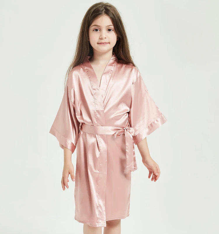 Toddler Girl Nightgown Satin Teenage Red Pink Silk Kimono Spa Bath Robe for Girls Wedding 3 to 4 5 6 7 8 9 10 11 12 13 14 Years