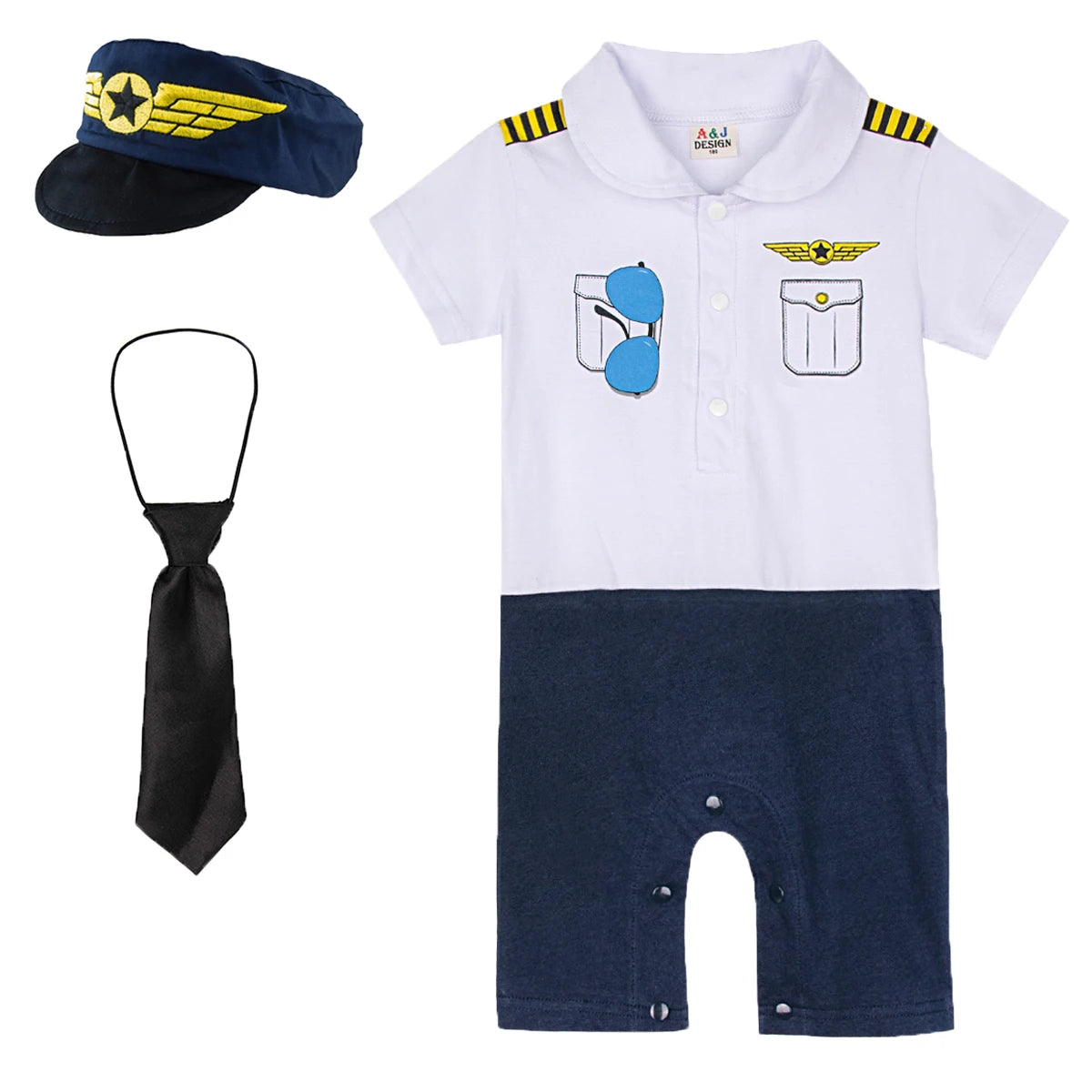 Baby Boys Pilot Romper Halloween Outfits Infant Cosplay Jumpsuit Toddler Clothing Sets with Tie Hat Newborn Outfits