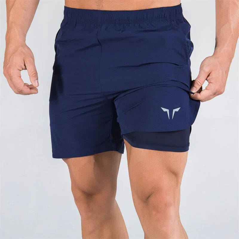 2025 NEW Fitness Men Gyms Shorts Workout Male Breathable 2 In 1 Double-deck Quick Dry Sportswear Jogger Beach Shorts Men