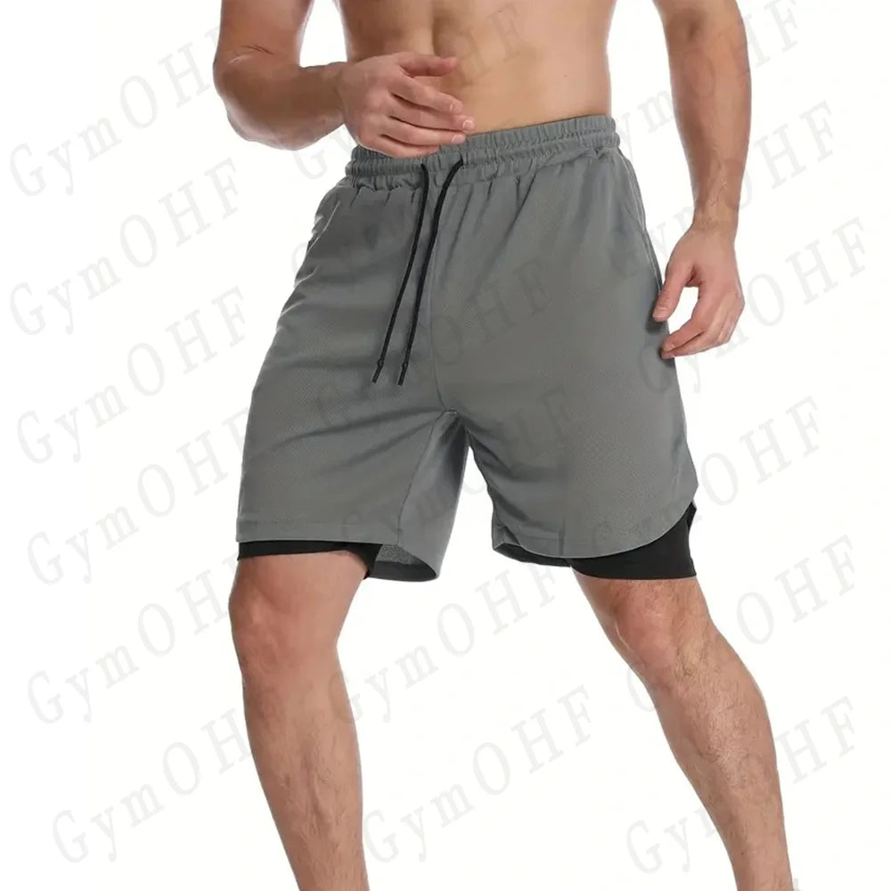 Anime Compression Shorts Men T Shirt Summer Sportswear Gym Jogging Training Workout Male Fitness Sport 2 In 1 Shorts Quick Dry