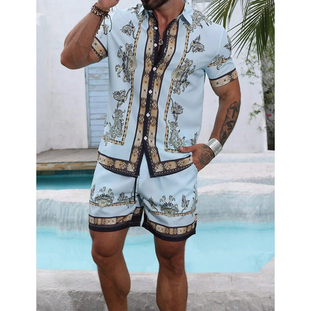 Striped shirt set Men's Short-sleeved Shirt Summer Short-sleeved Shirt Beach Shorts Men's Suit Street Casual y2k Shorts Leisure
