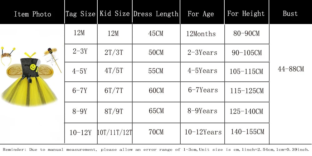 Bumble Bee Tutu Dress for Baby Girls Birthday Outfit Halloween Costume for Kids Honeybee Cosplay Dresses with Wing Headband Set