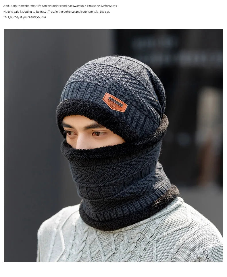 Winter Beanie Hat For Men Fleece Scarf Women Knitted Hat Warm Cap Thick Wool Neck Warmer Scarf Balaclava Mask Skullies Beanies