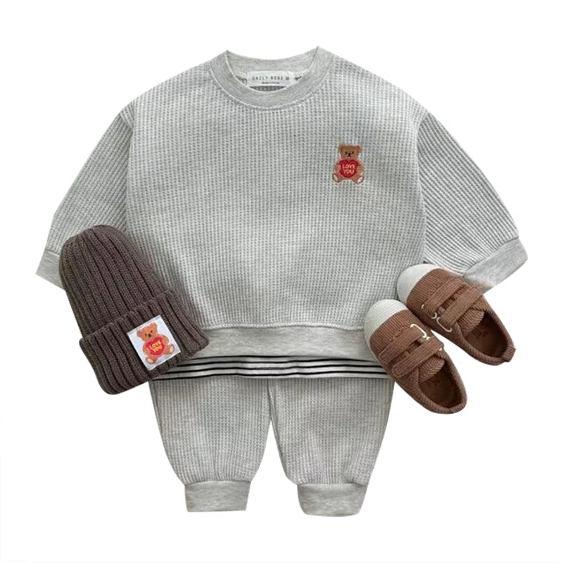 Fashion girls Toddler Baby Korea Clothing Fall Clothes Sets Baby Boys Set Kids Sports Bear Sweatshirt Pants 2Pcs 2 to 8 year