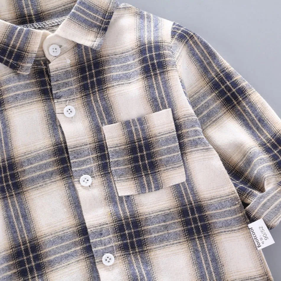 2024 Korean Fashion Children Tops Boys Buffalo Plaid Flannel Shirt Baby Casual Shirt Outerwear Clothes Autumn Girls Blouses 0-5T