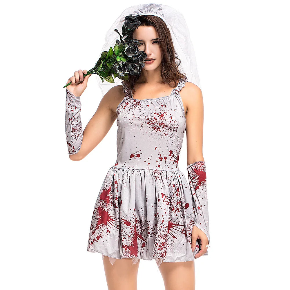Umorden Horror Scary Bloody Zombie Bride Costume for Girls Child Kids Tween Teens 4-16Y Halloween Fancy Dress