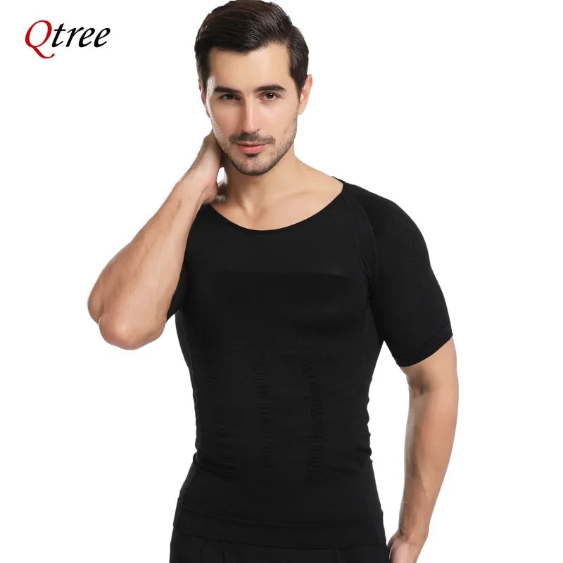 Qtree Men Body Shaper Gynecomastia Compression Shirt Posture Corrector Undershirt Belly Slimming Corrective Waist Trainer Corset