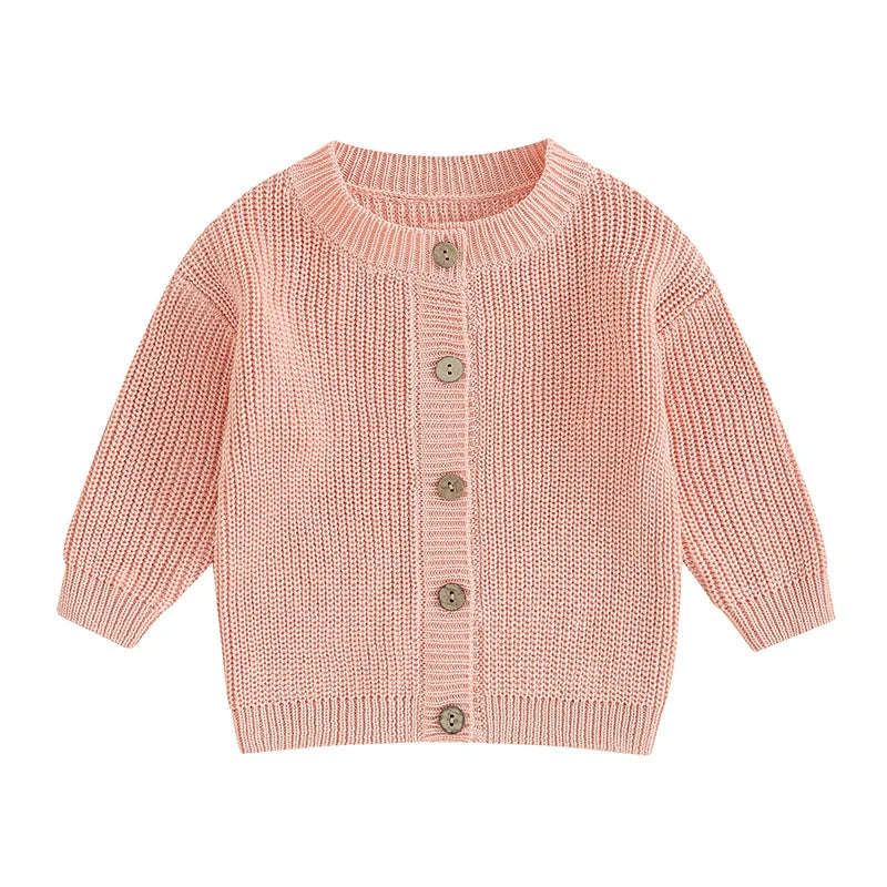 Suefunskry Baby Boys Girls Autumn Winter Knitted Sweater Long Sleeve Solid Color Single-breasted Knitwear Cardigan Jacket
