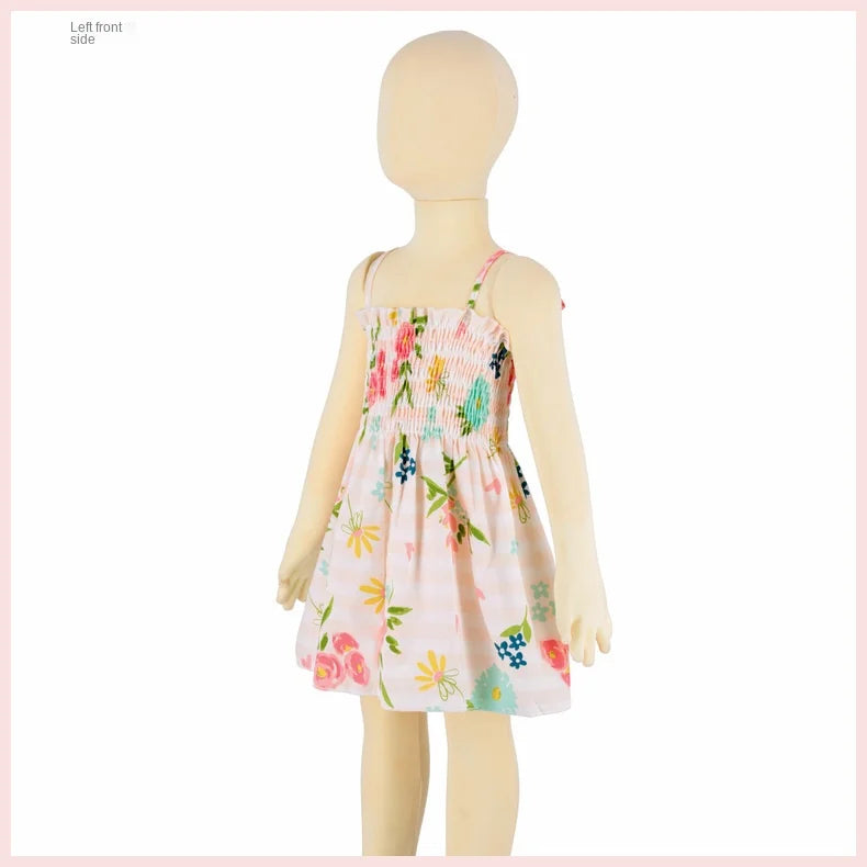 2024 Summer Baby Girl Floral Dress Children's Casual Toddler Kids Cotton Clothes Dress for Girls Sleeveless Sling Beach Sundress
