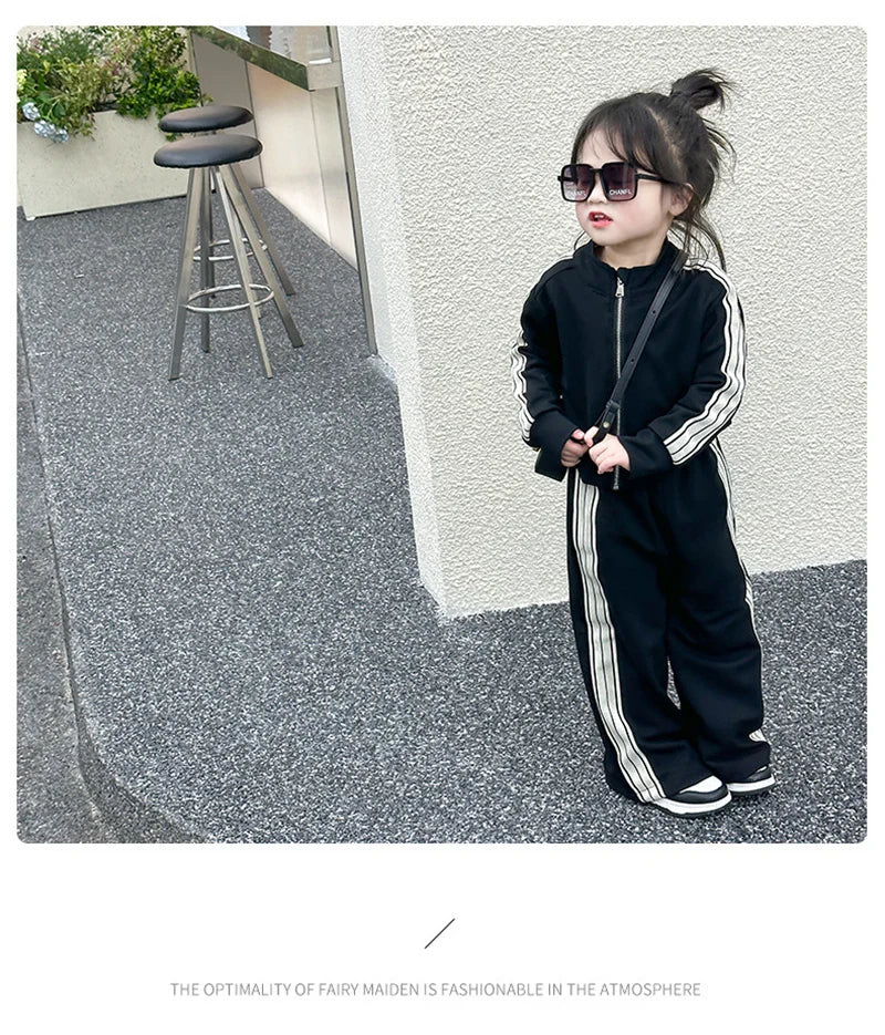 Girls Fashion Sets 2024 New Spring Autumn Sports Casual Suits Kids Long-sleeved Jacket+Pants 2Pcs Outfits Children Trend Clothes
