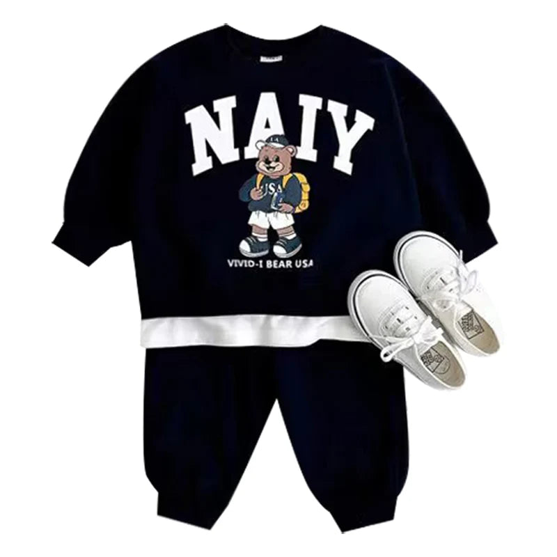 Fashion girls Toddler Baby Korea Clothing Fall Clothes Sets Baby Boys Set Kids Sports Bear Sweatshirt Pants 2Pcs 2 to 8 year
