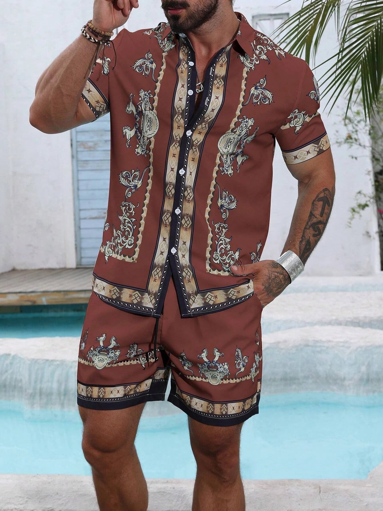 Striped shirt set Men's Short-sleeved Shirt Summer Short-sleeved Shirt Beach Shorts Men's Suit Street Casual y2k Shorts Leisure