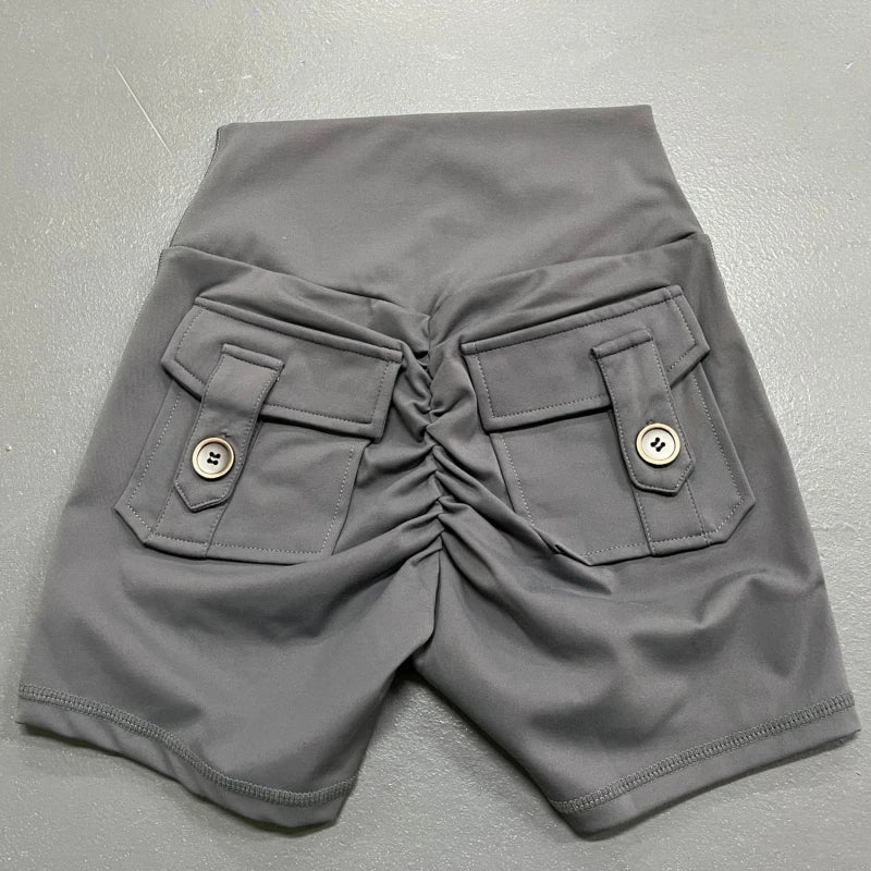 Shorts Women Sport With Pocket Buttocks Fitness Workout High Waist Tights Leggings Push Up Cycling Shorts Scrunch Gym Clothing