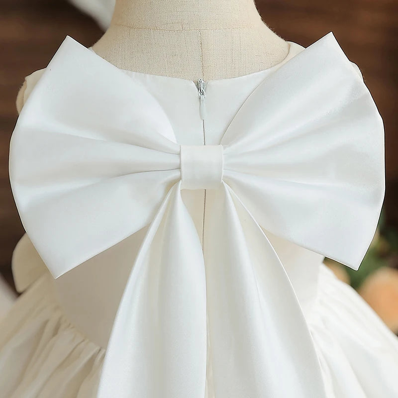 Flower Girl Dresses for Wedding Kids Lace Backless Tulle Tutu Princess Prom Party Clothes Baby 1st Birthday Baptism White Dress