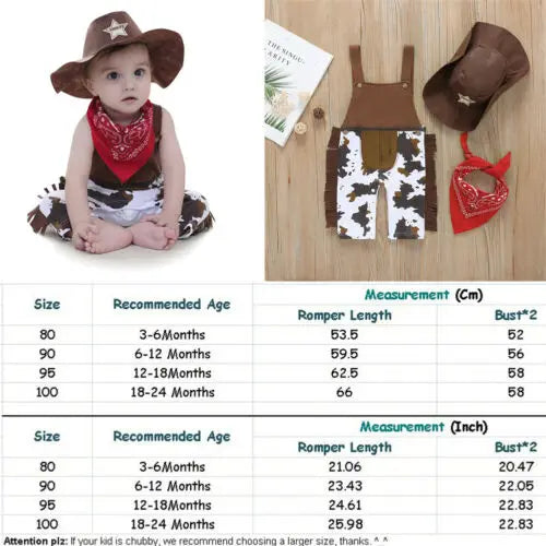 Halloween Baby Costume Cowboy Sheriff Fancy Party Rompers Hat Scarf Cool Infant Baby Clothes Outfit