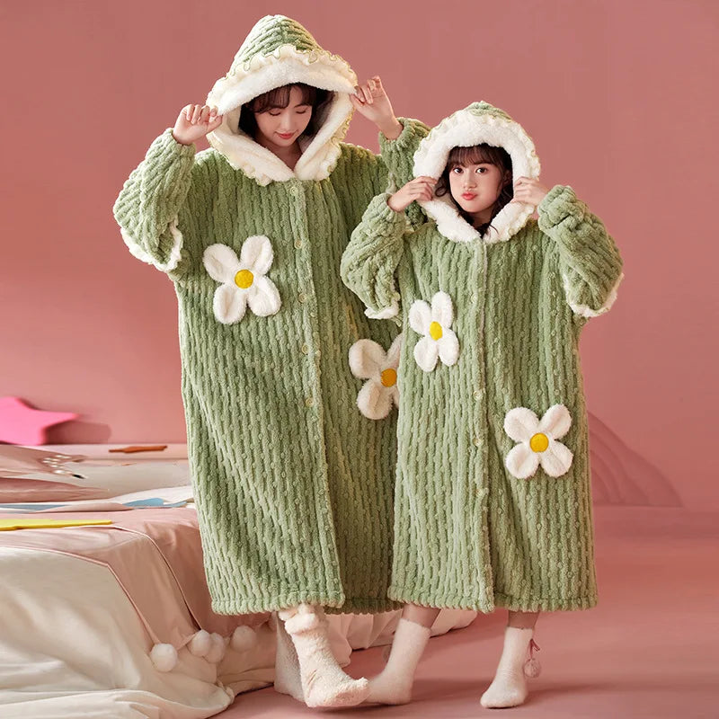 Kids Winter Bathrobe Thicken Warm Home Robe Baby Homewear Animal Dinosaur Cartoon Bathrobe For Children Hooded Gilrs Boys Robe