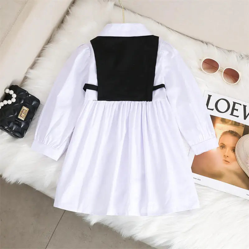 Spring Autumn Girls Dress Korean Fashion Dress for Girls Long Sleeve Casual Princess Bow Dress Children Vestidos Dress Clothing