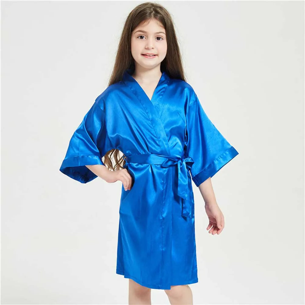 Pink Bathrobes for Girls Nightwear Satin Silk Kids Robes Summer Girl Nightgown Sleepwear Children Kimono Wedding Spa Party Dress