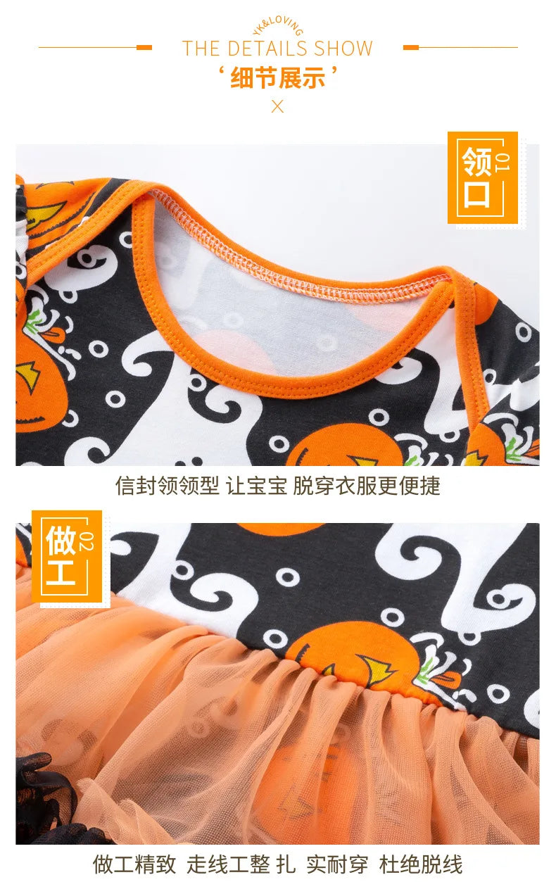 0-24M Baby Girl Boy Costume Pumpkin Clothes Newborn Romper Infant Tutu Dress Outfit Cosplay Bodysuit Toddler Halloween Clothes