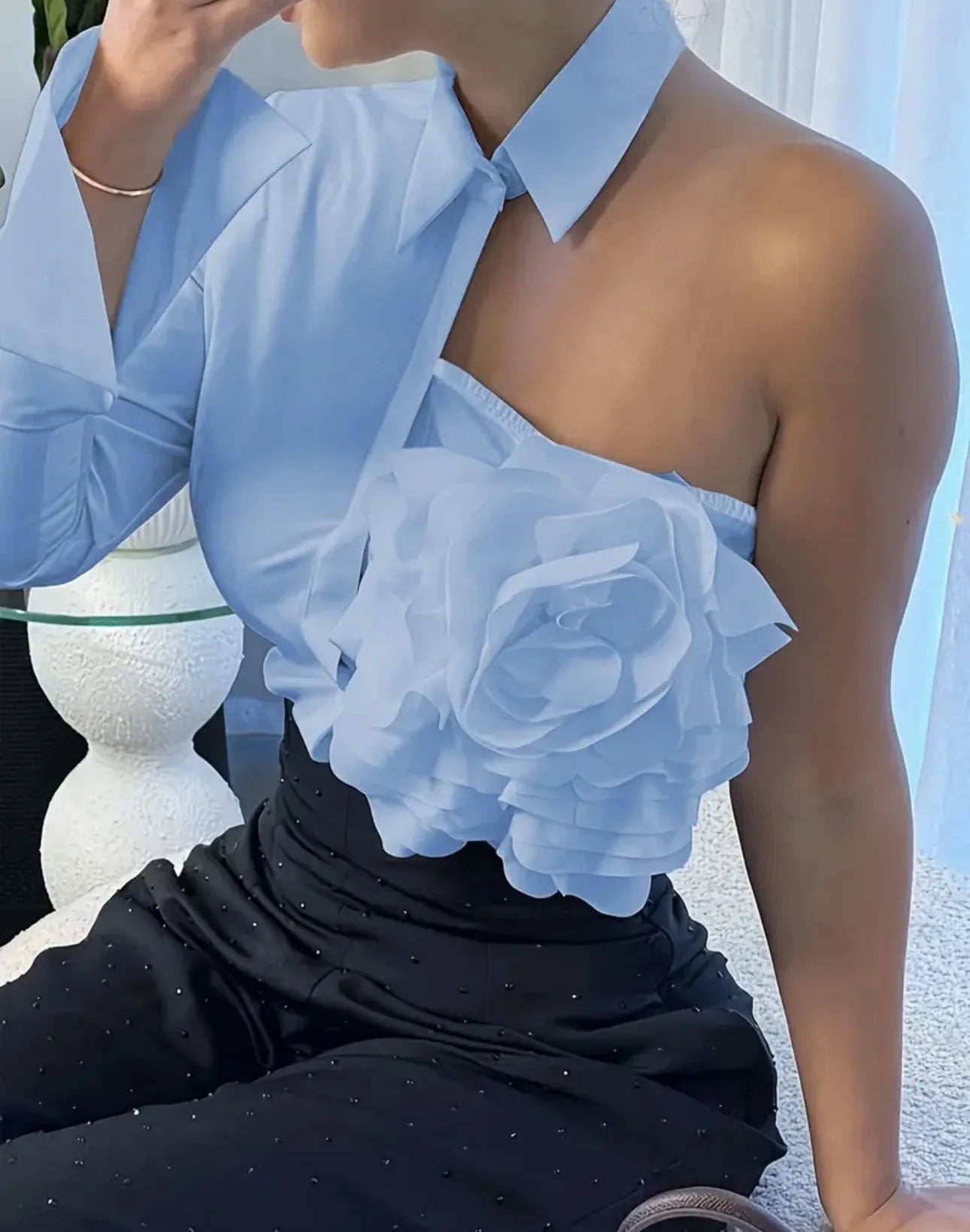 French Chic Women Blouse Fashion 3D Floral Long Sleeve Lapel Collar Spring Fall Age-reducing Female Tops Female Solid Shirts