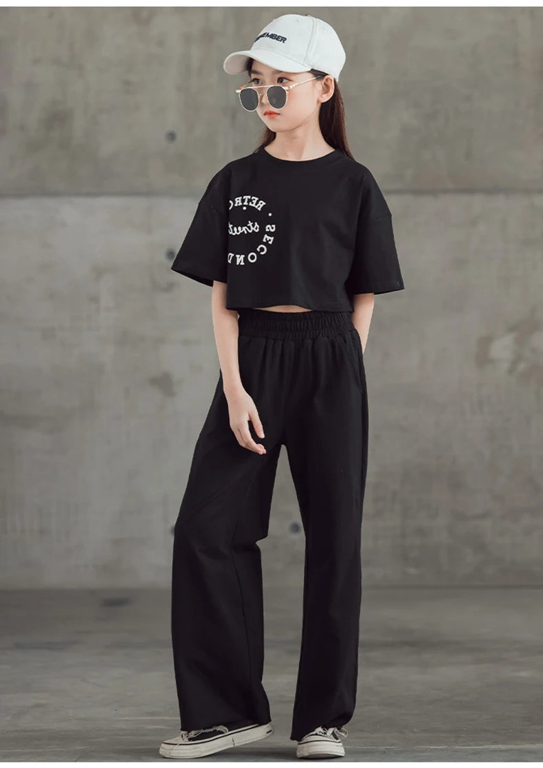 2024 New Spring Summer Teenager Girls Clothing Sets Children Short Tops T Shirt + Pants 2Pcs Kids Tracksuit 5 6 8 10 12 14 Years