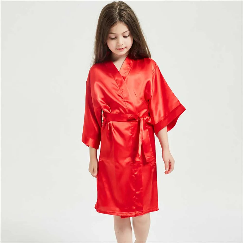 Pink Bathrobes for Girls Nightwear Satin Silk Kids Robes Summer Girl Nightgown Sleepwear Children Kimono Wedding Spa Party Dress