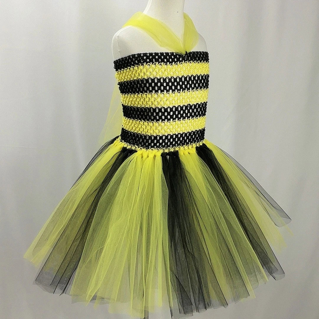 Bumble Bee Tutu Dress for Baby Girls Birthday Outfit Halloween Costume for Kids Honeybee Cosplay Dresses with Wing Headband Set